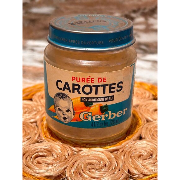 Vintage 60s 4.5 oz Gerber Baby Carrots Glass Food Jar Prop Collectible - Picture 2 of 4